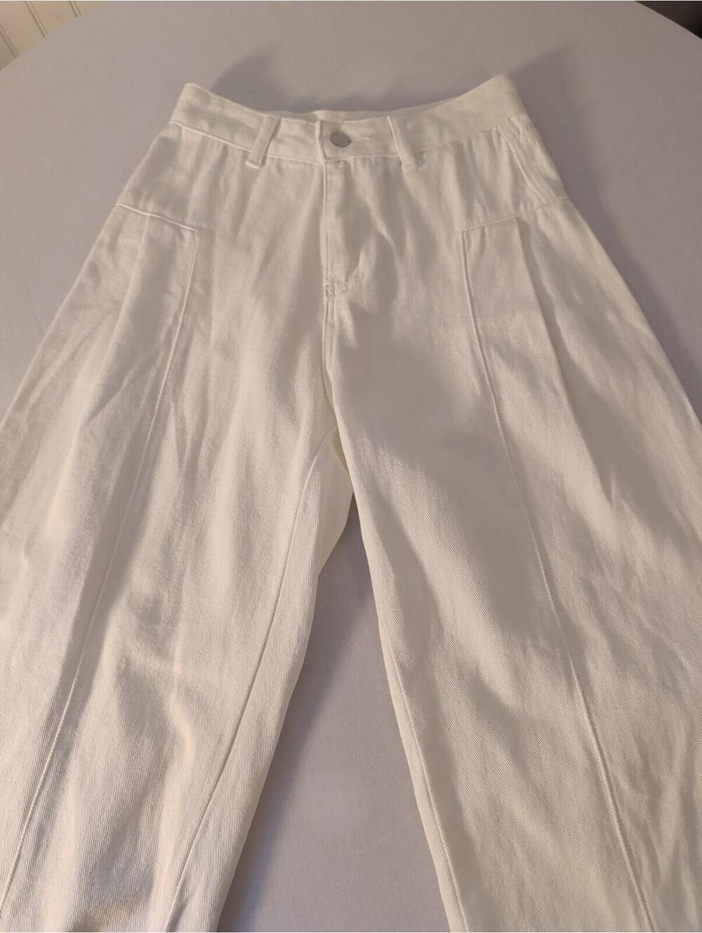 Extra Wide Leg White Jeans with Seam Detail Streetwear Size S
